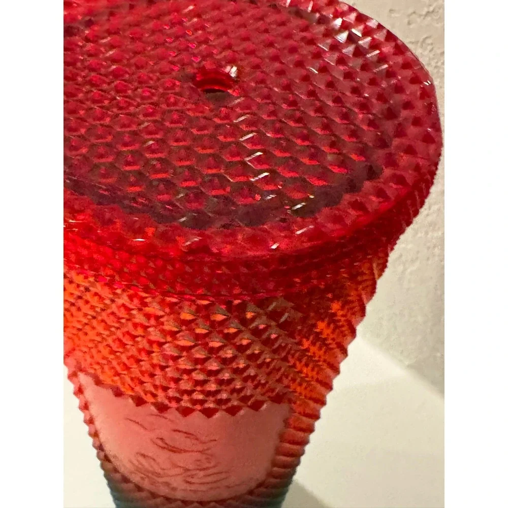 Starbucks Disney World Christmas Red Green Ombre Studded Tumbler 24oz Lid Damage